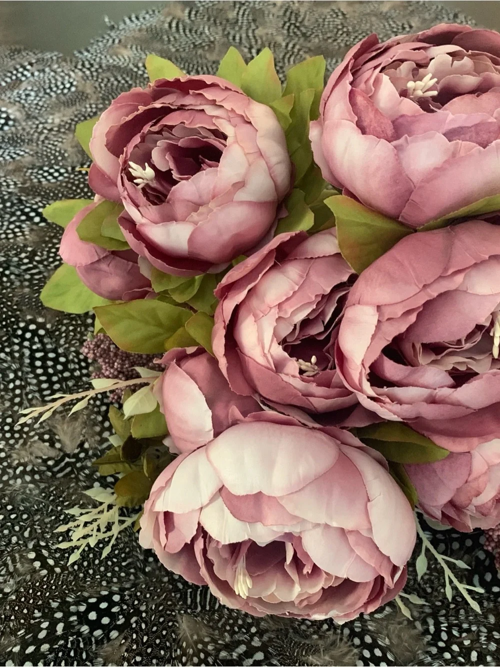 Pink Peony Bouquet in White Vase - Home Accent Floral Arrangement